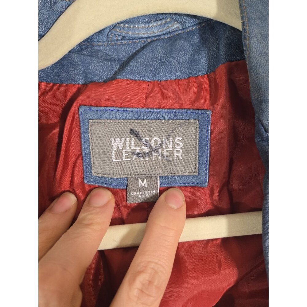 Women's Wilson's Blue Leather Jacket, Size M, RN 69425 - Picture 5 of 12
